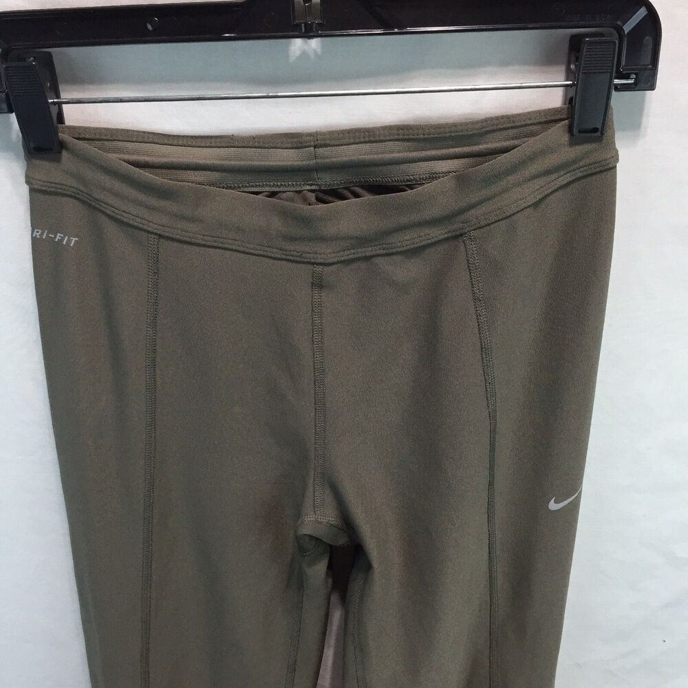 Nike On The Run Training Tights Olive Poly/Spandex 438719 Zip Ankles XS V16